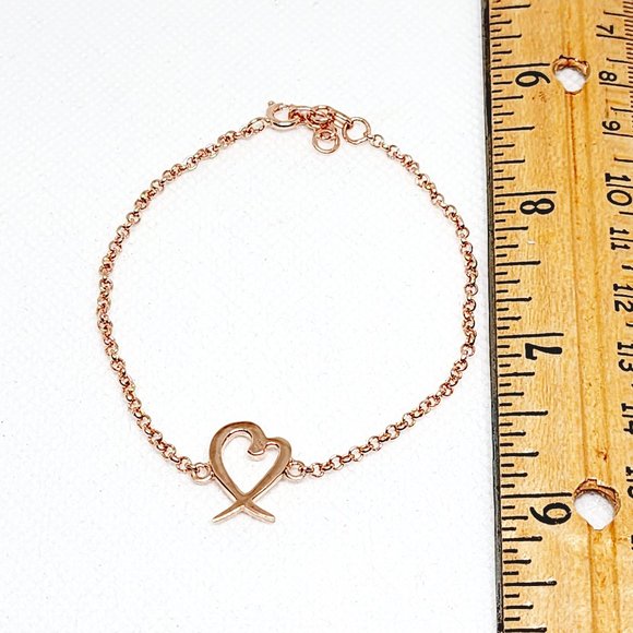 14K Rose Gold over 925 Sterling Silver heart & kiss bracelet 7.25-8 in 3.4 gr - Picture 3 of 5